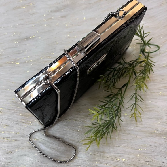 MICHE Black animal Print Faux Leather Silver tone Evening Clutch Bag NWOT - Picture 4 of 15